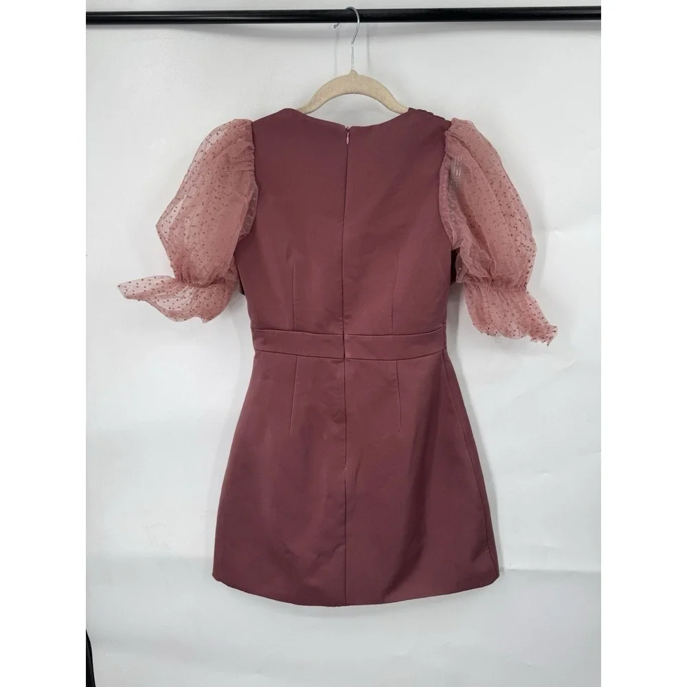 Bellita Coquette Whimsy Ballerina Mini Dress Women S Brown Puff Shoulder Fairy - Picture 2 of 8